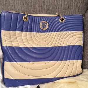 Henri Bendel Navy and Cream Quilted Shoulder Bag